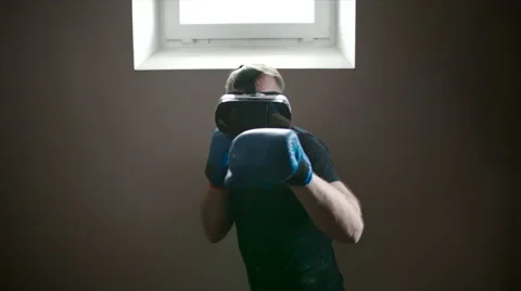 Man boxing in VR glasses Stock Footage 62727528
