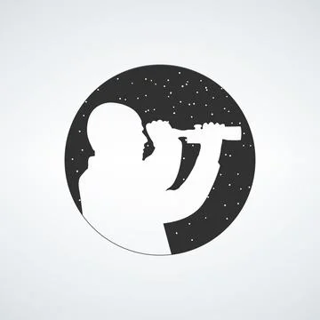Man boy looking at scope silhouette, stars observers icon. Stock Vector illus Stock Illustration
