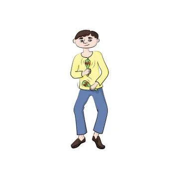 Man (boy) playing maracas. Vector color illustration. Stock Illustration