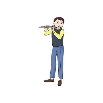 Man (boy) plays the flute. Vector color illustration. Stock Illustration