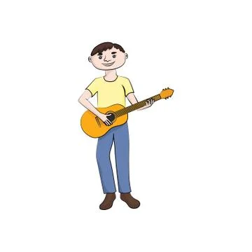 Man (boy) plays the guitar. Vector color illustration. Stock Illustration