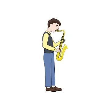 Man (boy) plays the saxophone. Vector color illustration. Stock Illustration