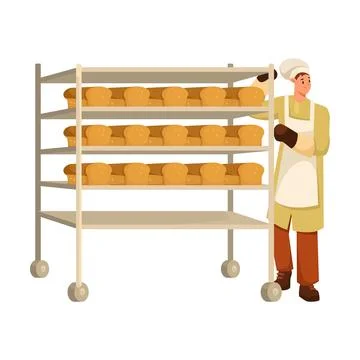 Man Bread Baker in Uniform and Toque Baking Pastry Vector Illustration Stock Illustration