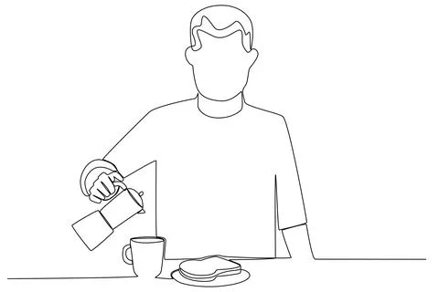 A man breakfast bread and a cup of tea Stock Illustration