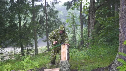 Man is breaking an ax wood Stock Footage 93132007