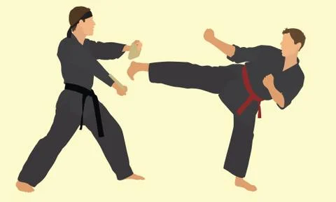 Man Breaking Board while Doing Martial Arts Stock Illustration