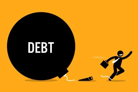 Man breaking free from debt by cutting off the chain with a saw. Stock-Illustration