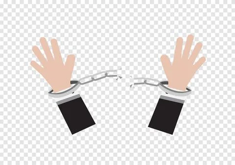 A man breaking shackle or handcuff to freedom vector on transparency background Stock Illustration