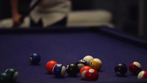 Man breaks apart pool ball triangle 2 Stock Footage 82820675