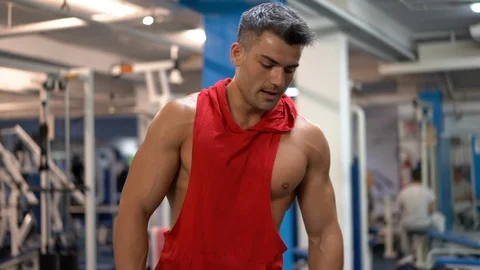 Man breathing deeply after intense gym session function fitness routine Stock-Footage 91644828