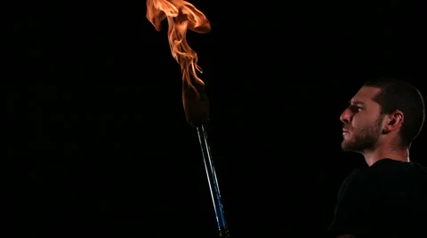 Man breathing fire, slow motion Video stock 61673468