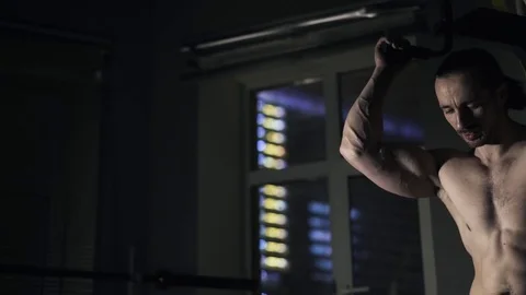 Man breathing heavily after a workout, front view Stock Footage