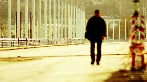 Man on the Bridge in Red Colors Stock Footage 37163428
