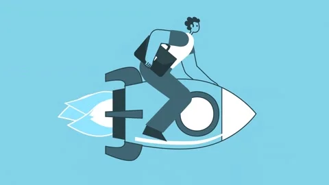 Man with Briefcase Flying a Rocket Forward. Success and Leadership Concepts Video stock 164229214