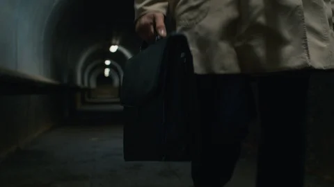 Man with briefcase going through the tunnel Stock Footage 112038567