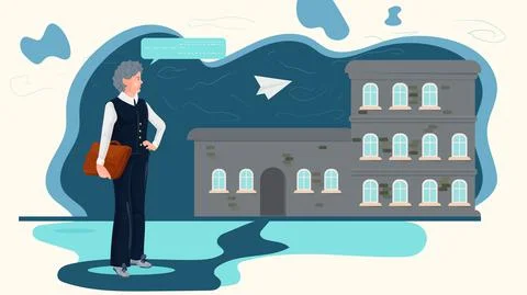 A man with a briefcase stands on the opposite side of the office building wor Stock Illustration