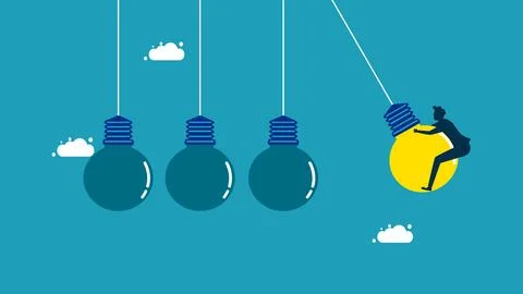 Man is on a bright light bulb. Learning concept. vector illustration Illustrazione stock