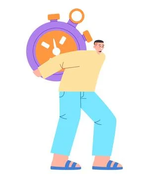 Man bring heavy clock stopwatch time pressure overwork overload concept fla.. Stock Illustration