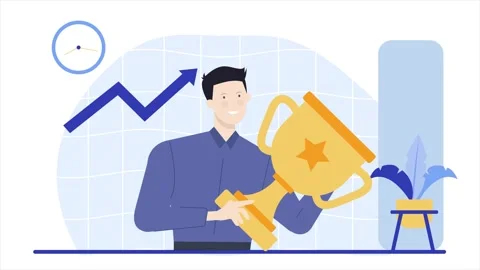 A man bring trophy with up graphic at the background business animated Stock Footage 282332132