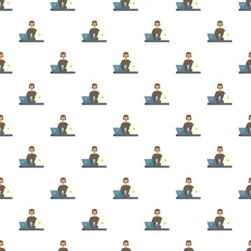 Man broadcasting with microphone and laptop seamless pattern Illustrazione stock