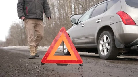 Man With a Broke Down Car On Side of the Road During Winter Stock-Footage 150265958