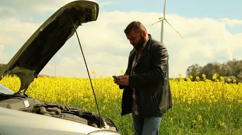 Man with broken car, call by help Stock Footage 62861554