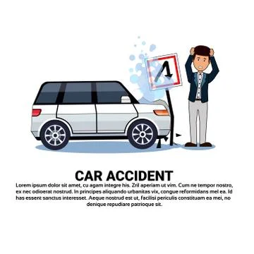 Man With Broken Car Over Background With Copy Space Accident On Road Concept Ilustração Stock
