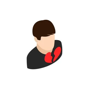 Man with broken hearth icon, isometric 3d style Stock Illustration