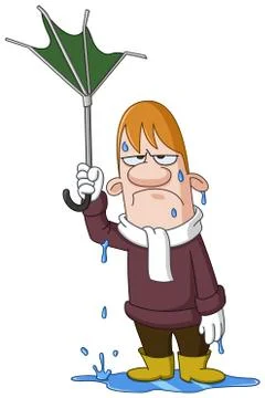 Man with broken umbrella Stock Illustration