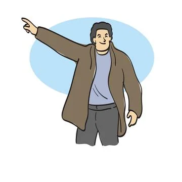 Man in brown coat pointing on blank space illustration vector hand drawn Stock Illustration