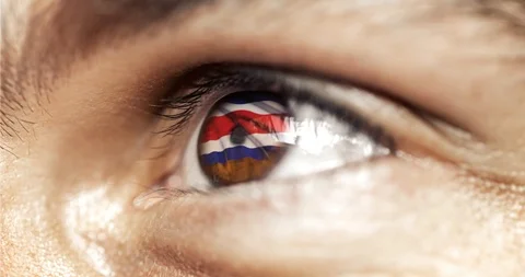Man brown eye in close up with the flag of Costa rica in iris with wind motion. Stock Footage 120816475