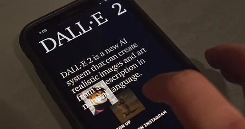 Man browses website of DALL-E 2 on an iPhone Stock Footage 234252095