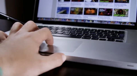 Man Browsing On A Laptop Using Touchpad, Technology, Media, Point Of View Stock Footage 41991986