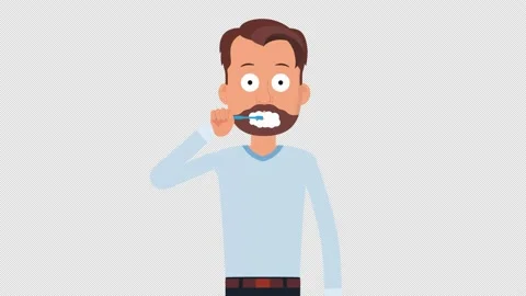 A man brushes his teeth. Animation of brushing teeth, alpha channel enabled. Stock Footage 144875198