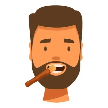 Man brushing his teeth using a miswak, a natural twig used for cleaning teeth Stock Illustration