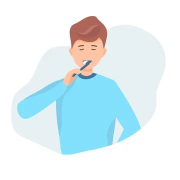 Man brushing his teeth. Vector illustration of a flat design Stock Illustration
