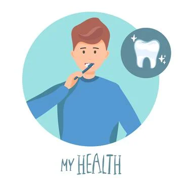 Man brushing his teeth. Vector illustration of a flat design. my health lette Stock Illustration