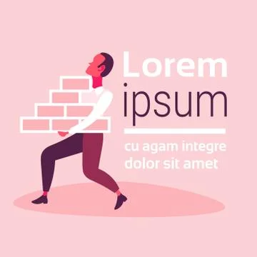 Man builder carrying bricks stack businessman successful business startup Stock Illustration