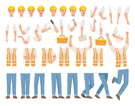 Man Builder Character Constructor with Body Part and Face Expression Vector Set 스톡 일러스트