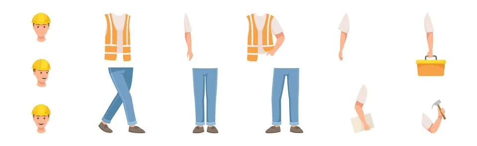 Man Builder Character Constructor with Body Part and Face Expression Vector Set Illustration