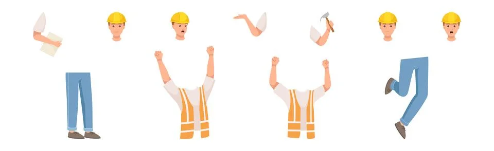 Man Builder Character Constructor with Body Part and Face Expression Vector Set Illustration