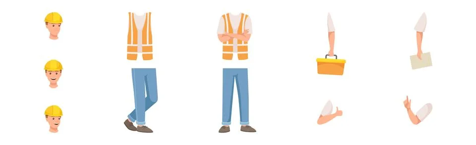 Man Builder Character Constructor with Body Part and Face Expression Vector Set 스톡 일러스트