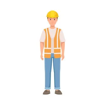 Man Builder Character in Hard Hat and Warnvest in Standing Pose Vector Stock Illustration