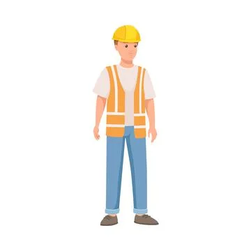 Man Builder Character in Hard Hat and Warnvest in Standing Pose Vector Stock Illustration