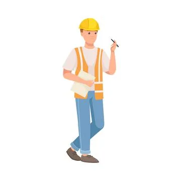 Man Builder Character in Hard Hat and Warnvest Standing with Puzzled Face Vector Stock Illustration