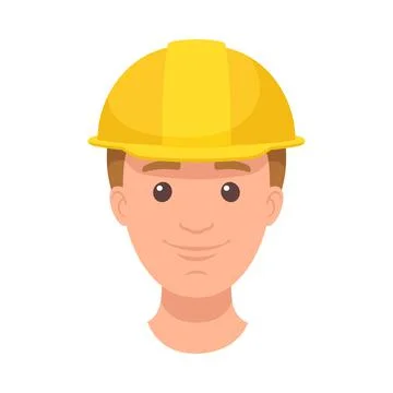 Man Builder Character Head in Yellow Hard Hat and Smiling Face Expression Vector 스톡 일러스트