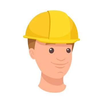 Man Builder Character Head in Yellow Hard Hat and Smiling Face Expression Vector 스톡 일러스트