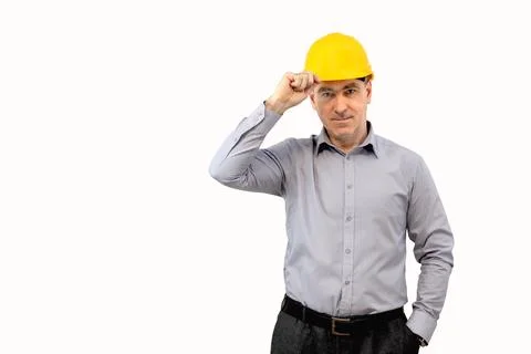 A man builder in a suit  presenting hands Stock Photos