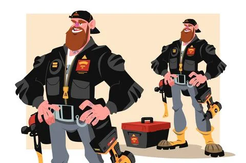 Man builder in uniform and with tools Stock Illustration