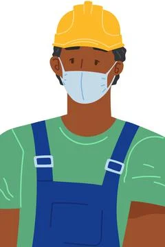 Man builder worker using face mask for covid 19 during pandemic vector isolated 스톡 일러스트